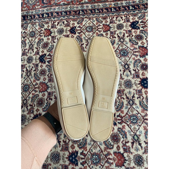 Time and Tru White Faux Leather Slip-On Square Toe Flats Size 11 Wide Width New - Picture 5 of 5
